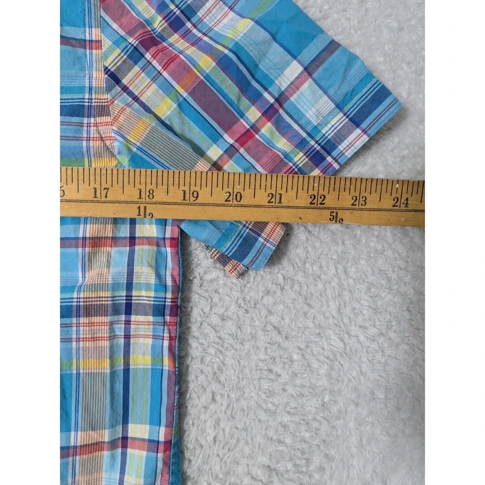 Ralph Lauren Plaid‎ Button Down Boys L Blue Multi Short Sleeve Pony Logo